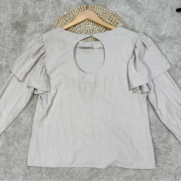 The Odells Ruffle Shoulder Long Sleeve Top Blouse in Beige Cottagecore Size S - Picture 9 of 14